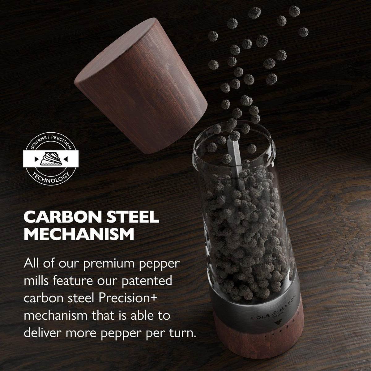 Cole & Mason Derwent Forest Wood Pepper Mill is a 7.5-inch
