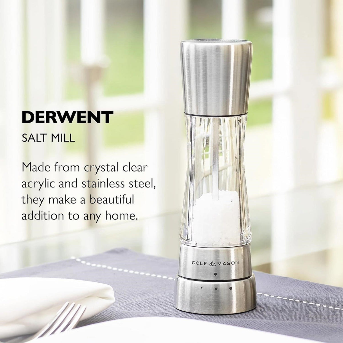 Cole & Mason Derwent Salt Mill 7.5 Stainless Steel Grinder Adjustable NWT